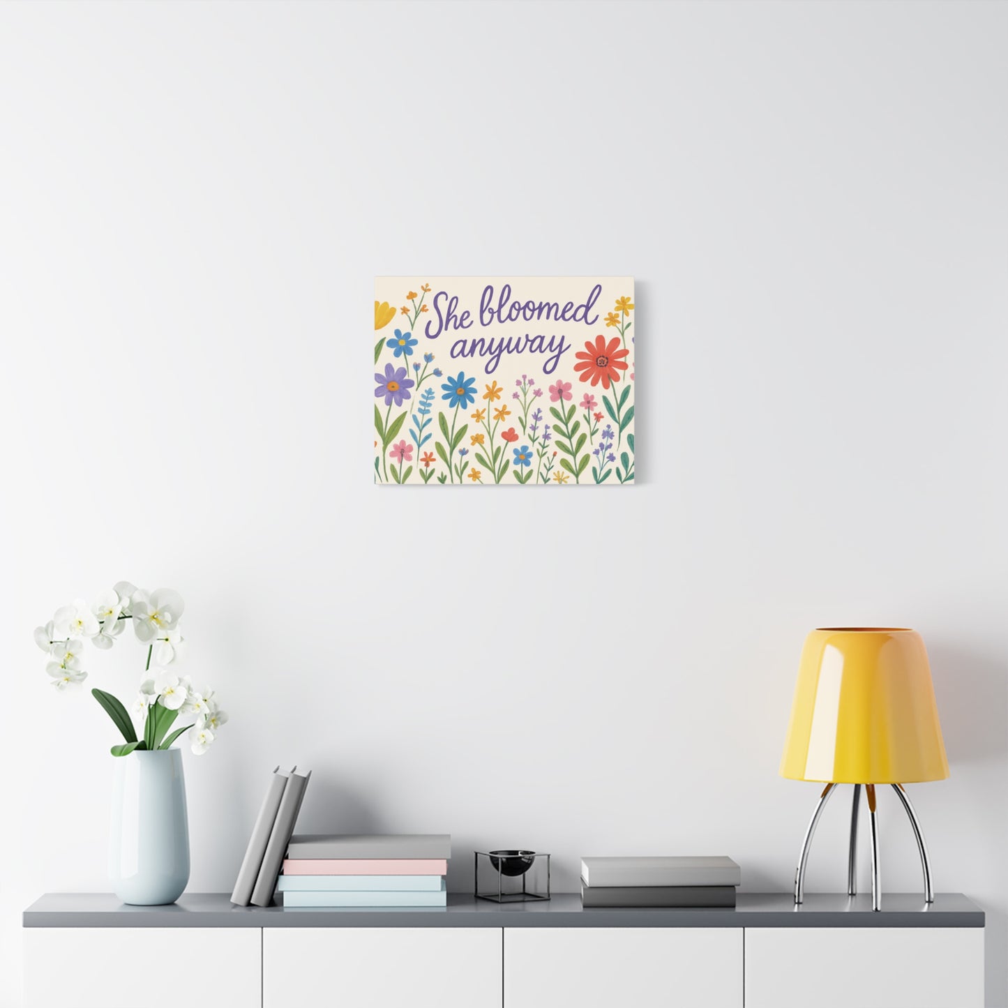 Canvas, Wildflowers, She Bloomed Anyway, Matte Canvas Print, Stretched Canvas Wall Art, Floral Decor, Inspirational Quote Art, Gift for Her