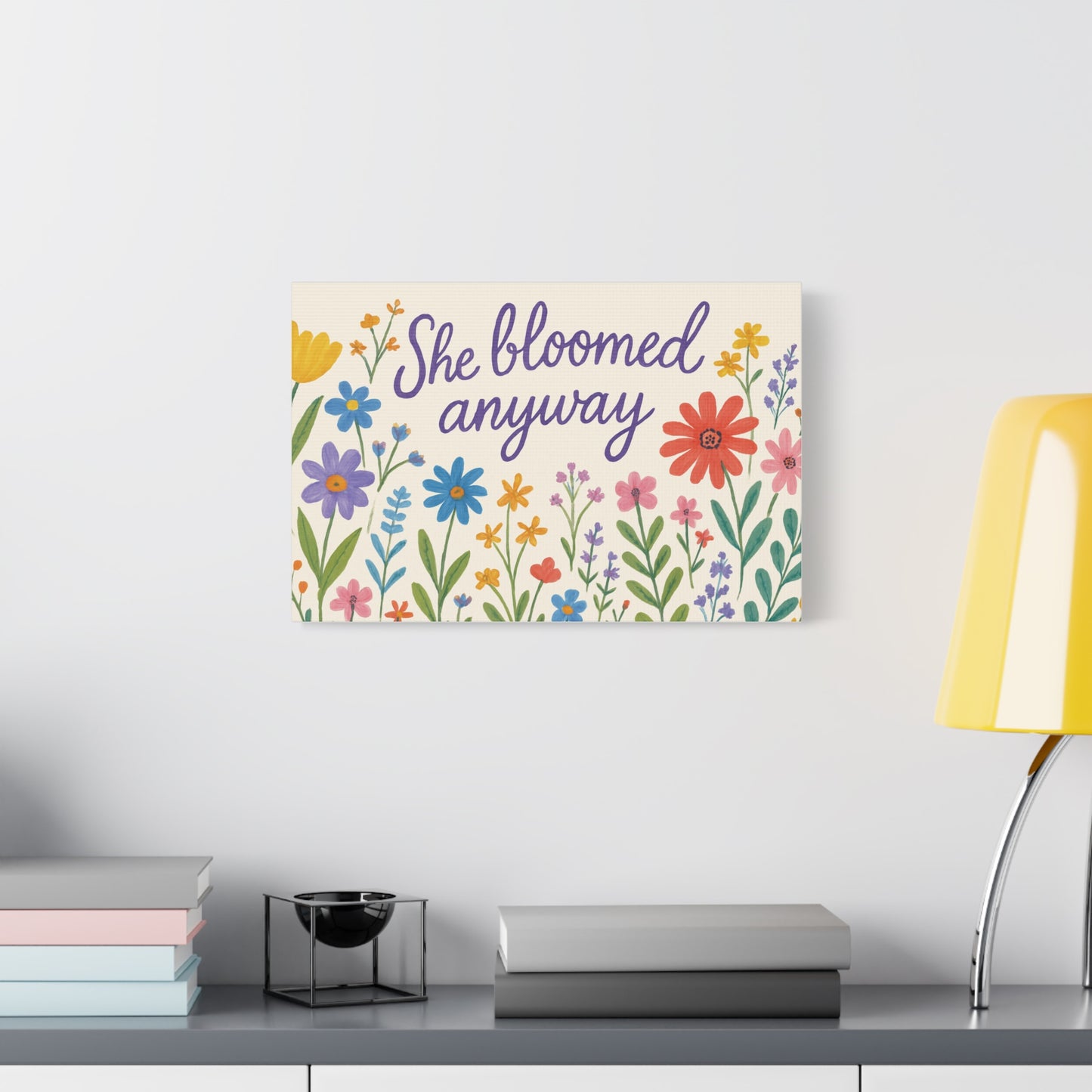 Canvas, Wildflowers, She Bloomed Anyway, Matte Canvas Print, Stretched Canvas Wall Art, Floral Decor, Inspirational Quote Art, Gift for Her