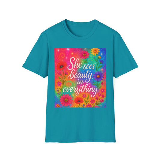 "She Sees Beauty" Floral Unisex Softstyle T-Shirt - Positive Vibes Apparel