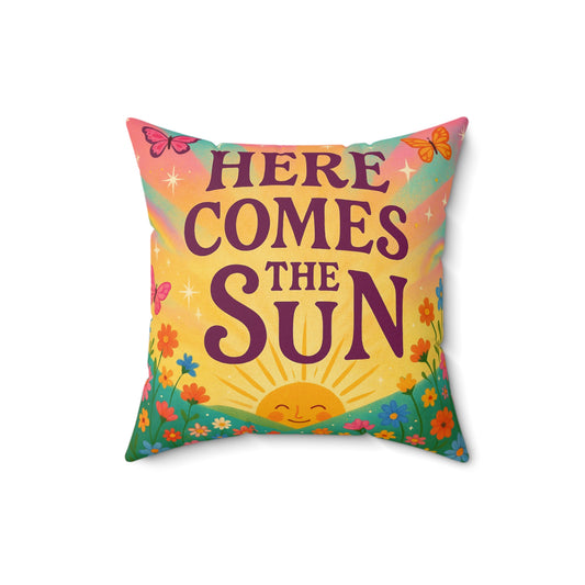 Brightly Colored Decorative Pillow - 'Here Comes the Sun'